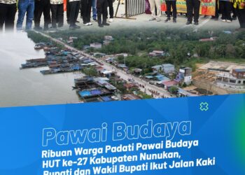 Ribuan Warga Padati Pawai Budaya HUT ke-27 Kabupaten Nunukan, Bupati dan Wakil Bupati Ikut Jalan Kaki