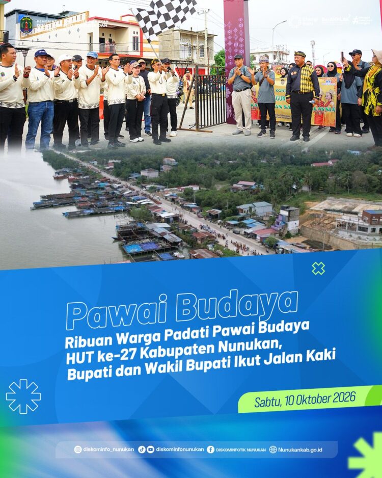 Ribuan Warga Padati Pawai Budaya HUT ke-27 Kabupaten Nunukan, Bupati dan Wakil Bupati Ikut Jalan Kaki